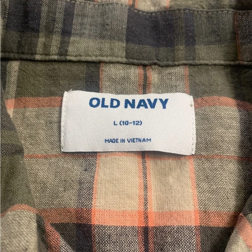 Old Navy | Plaid Short Sleeve Button Down Shirt Size Large (10-12) Army